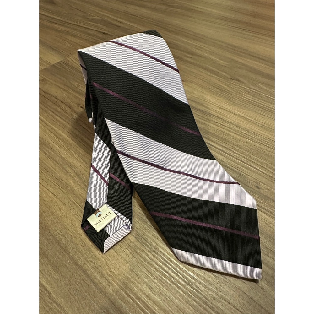 Peter Millar Hand Folded Neckwear Striped Silk Tie - Black Purple